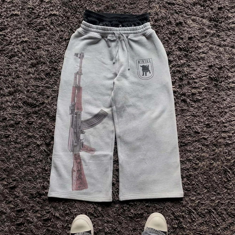 Y2K High-Waisted Printed Embroidered Street Guard Pants Spring Summer Casual Straight Leg Double Waist Design Fashionable