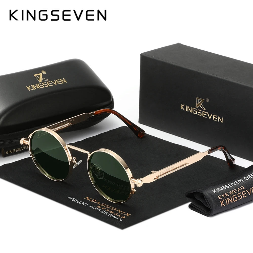 KINGSEVEN Round Sunglasses for Men Polarized Steampunk Sun Glasses For Women Vintage Style UV400 Eyewear Accessory Oculos