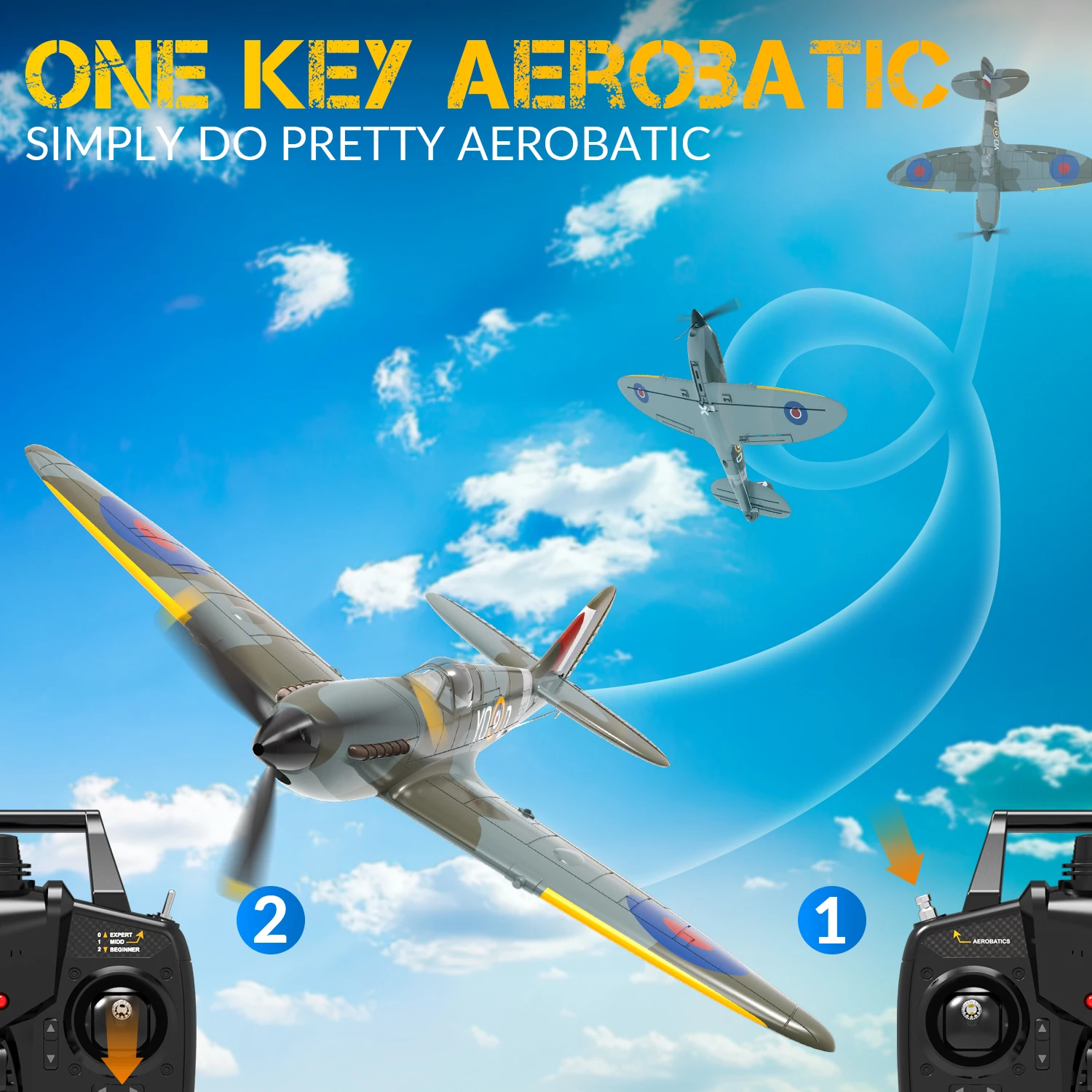 Volantex New Spitfire RC Plane EPP 400mm Wingspan RC Fighter One Key Aerobatic 2.4G 4CH RTF Warbird Plane - Image 3