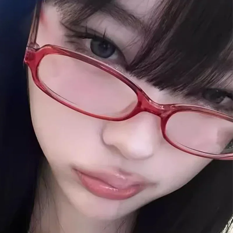 Y2K Women Retro Oval Square Glasses Red Green Frame Glass Eyewear Decorative Computer Anti-blue Eyeglasses with Seaside Driving - Image 2