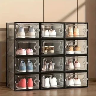 12/24 Pc Modular Shoe Box - Transparent, Stackable with Lid, Ideal for Sneakers, Entryway/Bedroom/Hallway