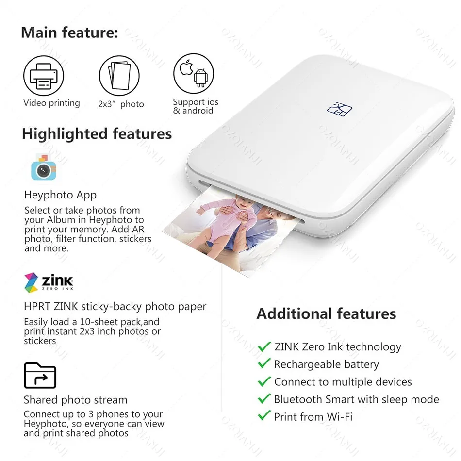 HPRT MT53 Portable Mni Mobile Pocket Printer BT Wireless Photo Printer with Zink Technology 2x3 Inch Color Photo Printer Maker - Image 6