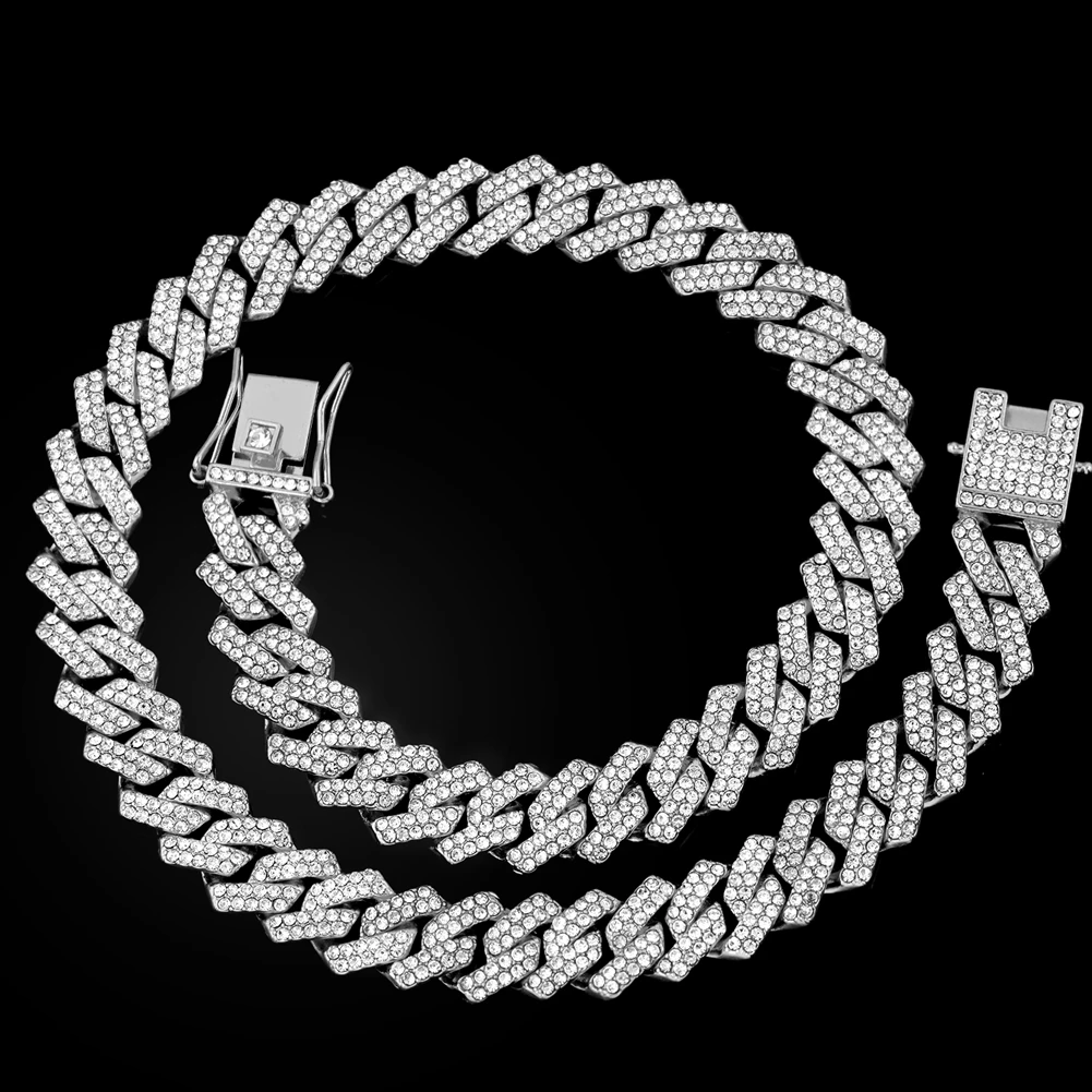 16/18/20/22/24inch Prong Cuban Link Chain for Women Men Iced Out 2 Row Rhinestone Miami Rhombus Hip Hop Cuban Necklaces Jewelry - Image 5