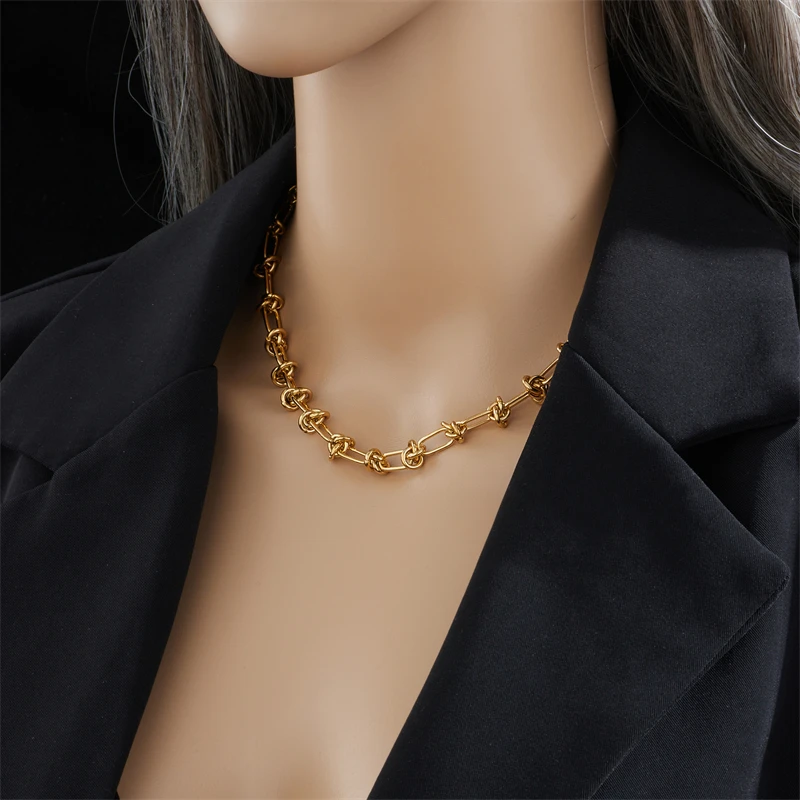 DIEYURO 316L Stainless Steel Gold Silver Color Twist Knot Necklace Bracelets For Womens Girl New Fashion Non-fading Jewelry Set - Image 4