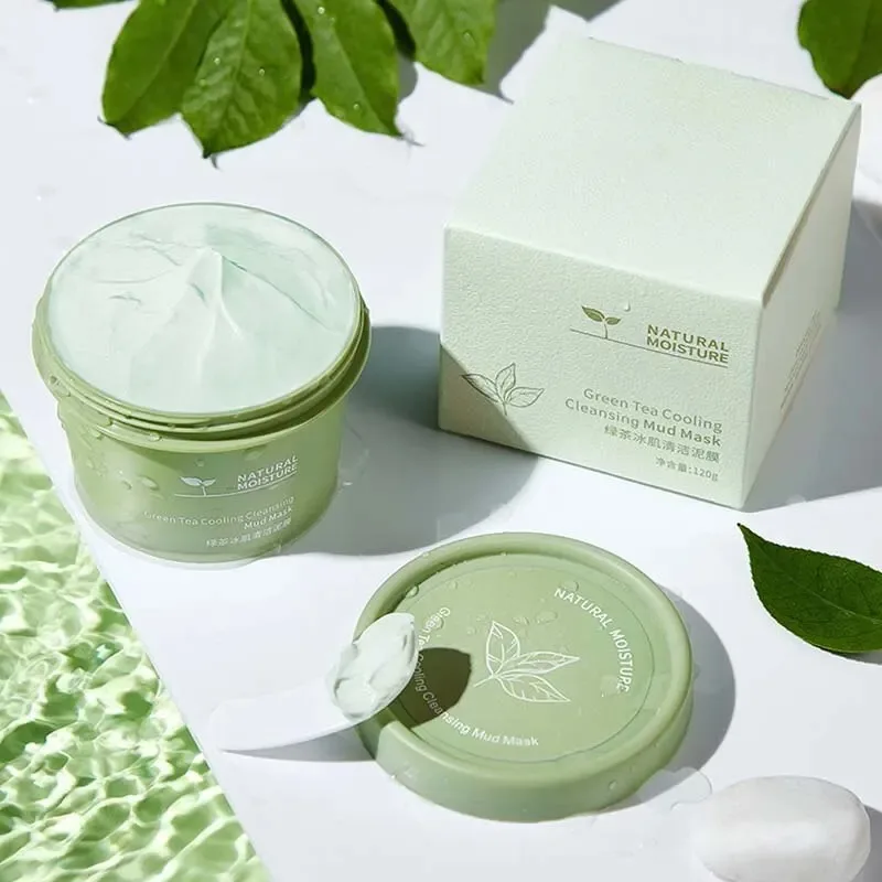 Green Tea Ice Mud Mask Cleansing Moisturizing Oil Control Blackhead Removal Cleansing Mud Mask Applicator Mud Mask 1PCS 120g - Image 4