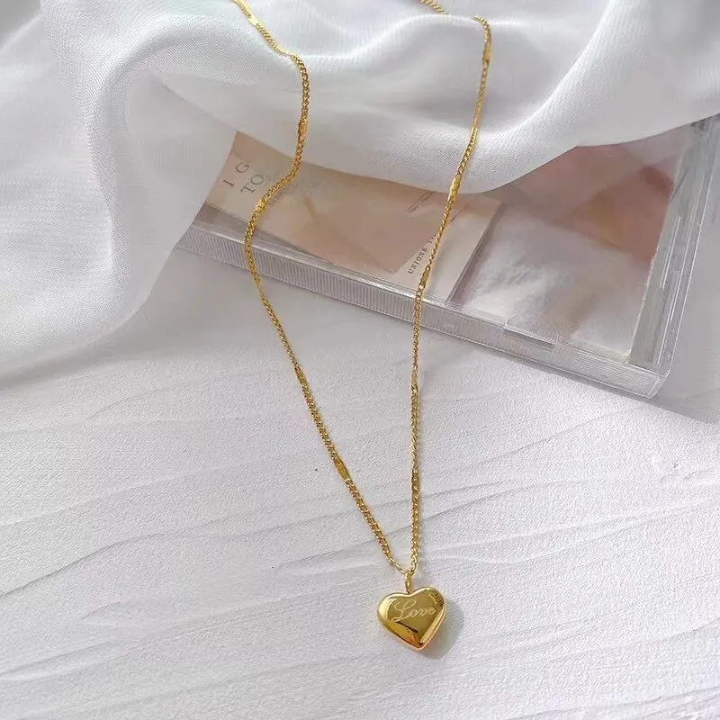 1pcs Gold-color Necklace Ms Simple Fashion Peach Heart Engraved Love Collarbone Chain Holiday Gifts - Image 5