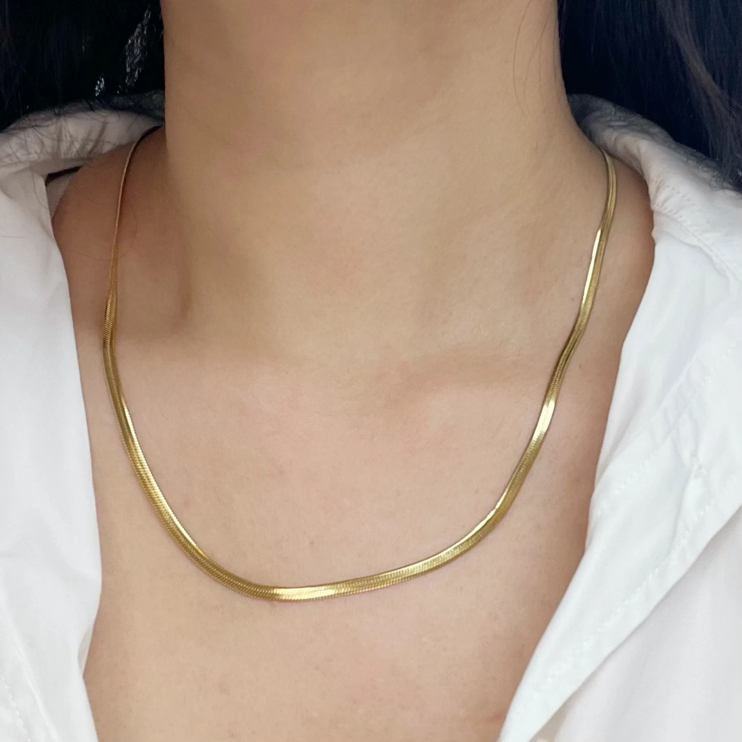 Minimalist Unisex Snake Chain Necklace Choker Stainless Steel Herringbone Gold Color Fashion Jewelry Gift For Her Women and Men - Image 4