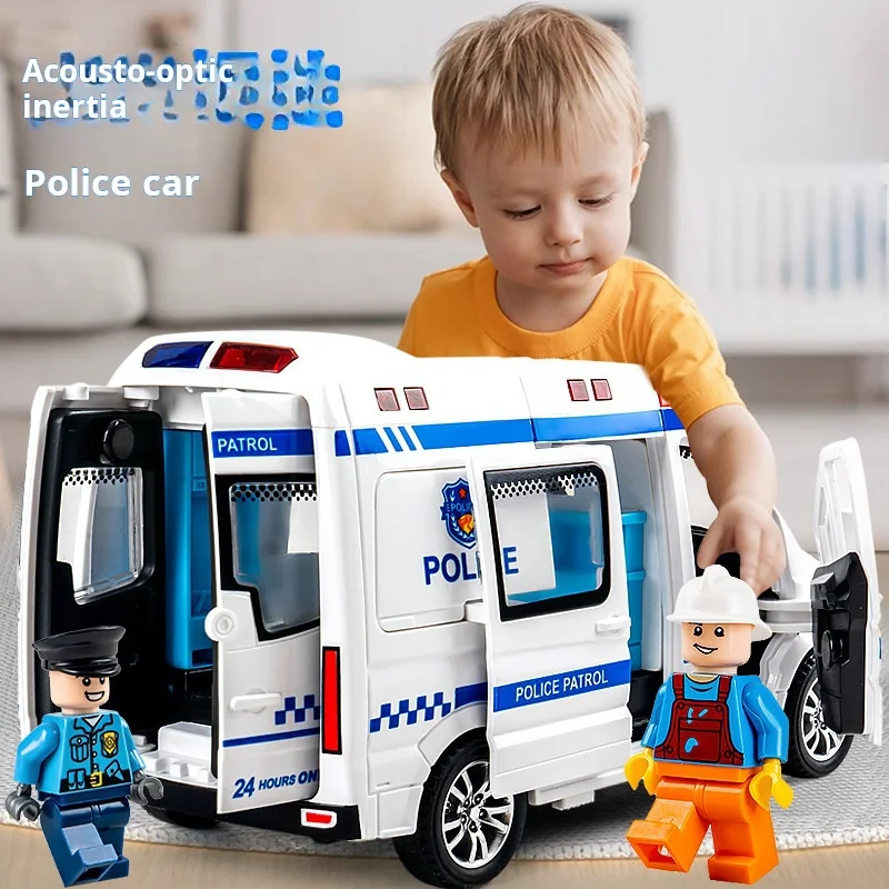 1:32 Hospital Rescue Ambulance Police Diecast Car Model with Pull Back Sound Light Toys Gifts BoysToy Car Gift for Kids - Image 2