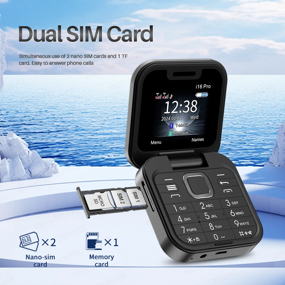 SERVO i16PRO 2G GSM Dual SIM Flip Mini Mobile Phone Auto Call Record Speed Dial Magic Voice FM Radio Small Fold Telephone Type-C - Image 2