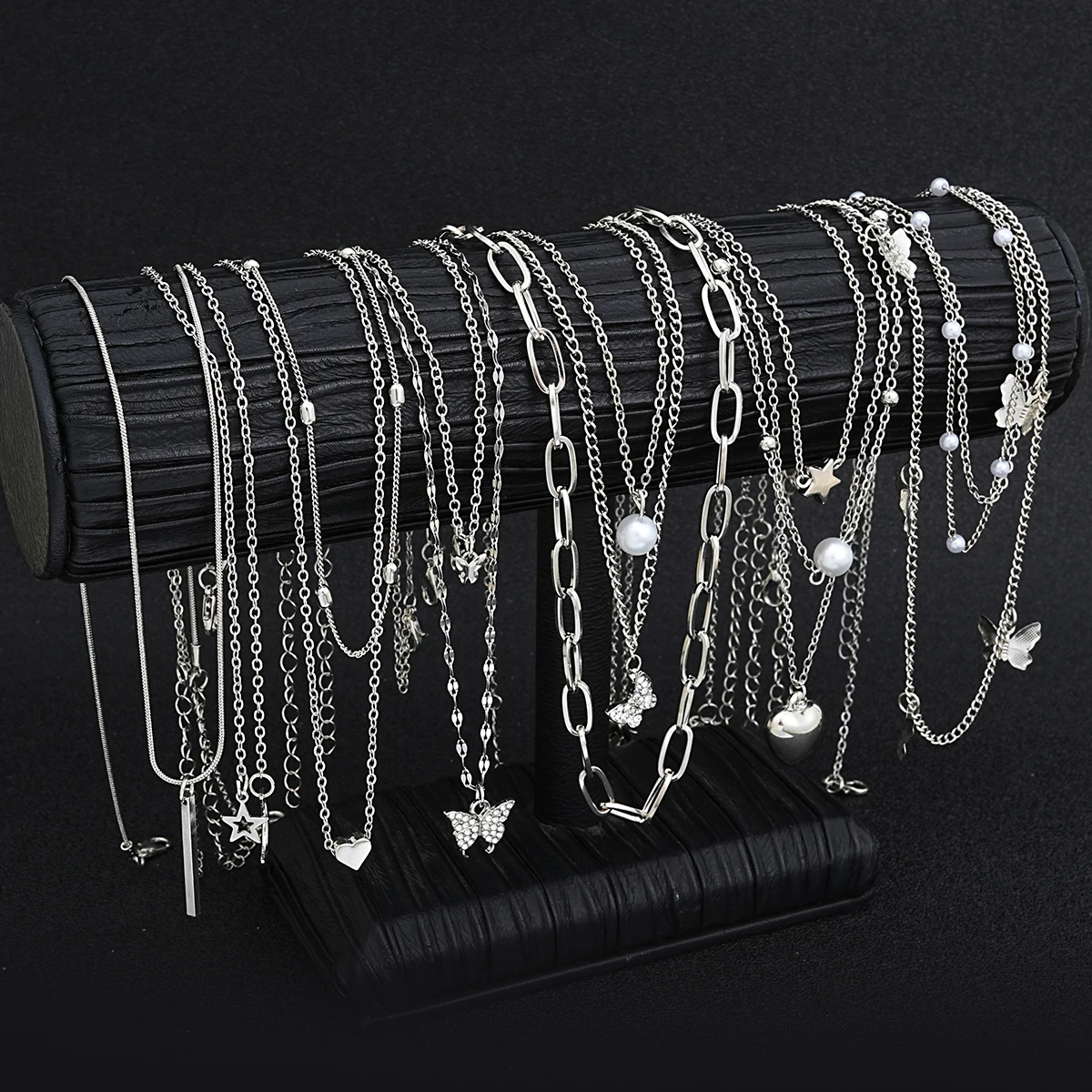 13Pcs/Set Simple Temperament Necklace Set Butterfly Pearl Heart Star Zircon Silver Color Necklace for Women Fashion Jewelry Gift - Image 3