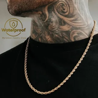 Ropes Long Necklace for Men Women,Stainless Steel Minimalist Twist Rope Chain Necklace,Punk Gold Silver Black Color 2 TO 5mm