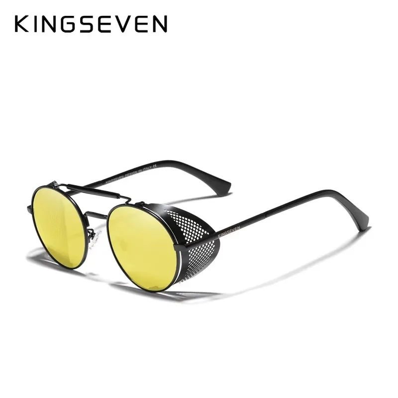 KINGSEVEN Retro Gothic Steampunk Sunglasses Polarized UV400 Men Women Fashion Vintage Eyewear Round Frame Fishing Male Glasses - Image 4