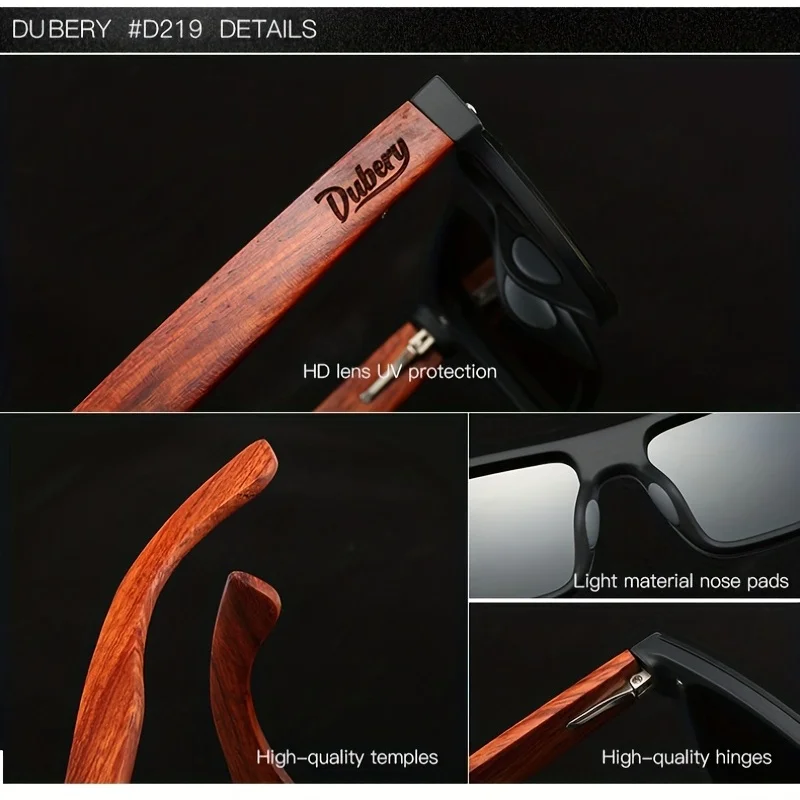 DUBERY Wooden Polarized UV400 ProtectionSunglasses For Men And Women 6 Colors Model 219 - Image 5