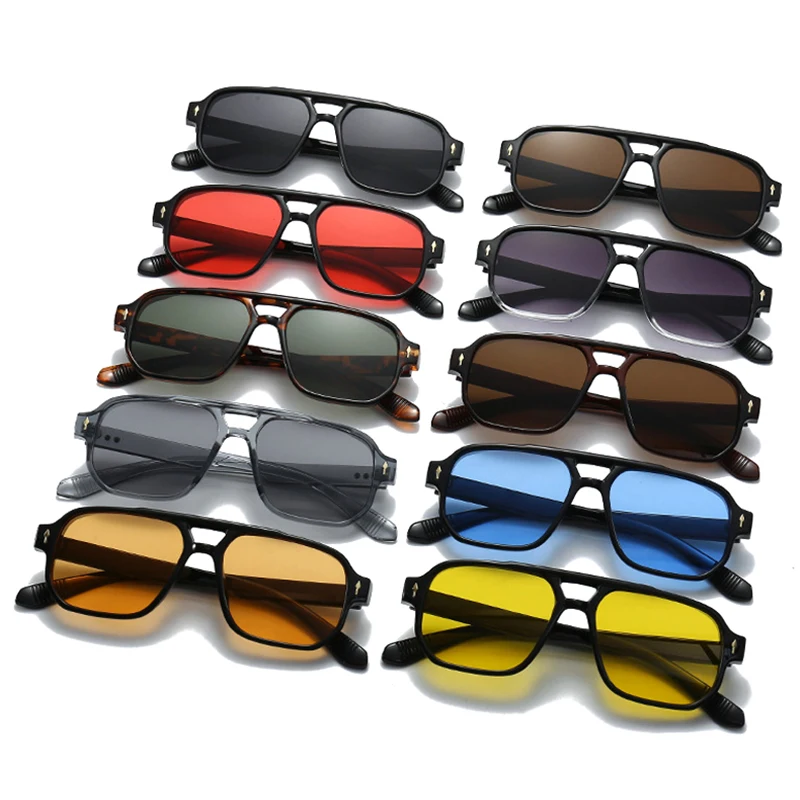 SO&EI Vintage Double Bridges Men Square Sunglasses Fashion Clear Ocean Lens Eyewear Women Trending Rivets Sun Glasses UV400 - Image 4