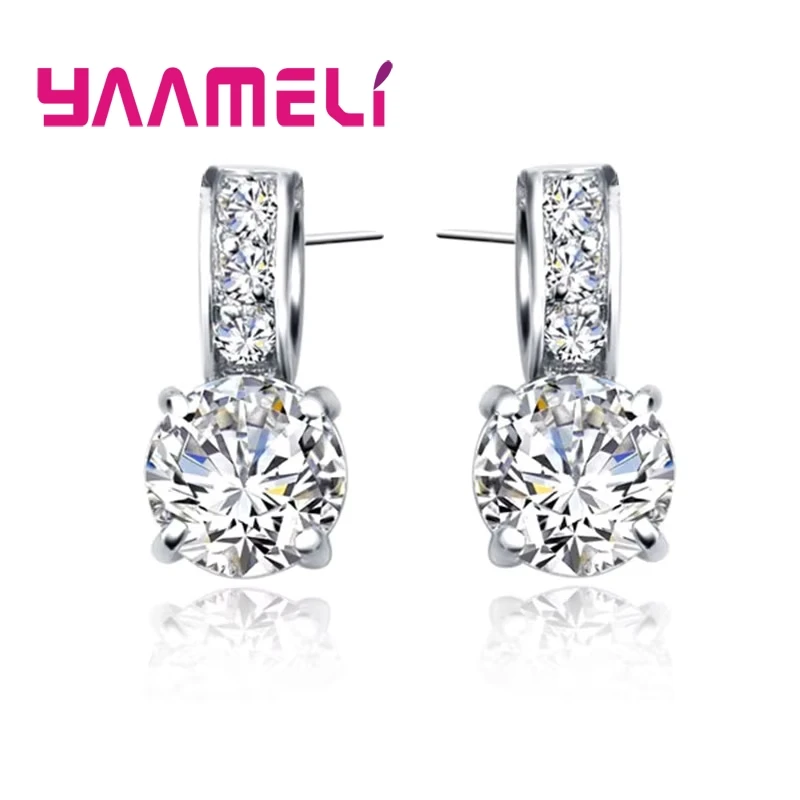 925 Sterling Silver Color Bridal Jewelry Set Classic Cubic Zircon Crystal Pendant Necklace Stud Earrings for Women Girls Gift - Image 9