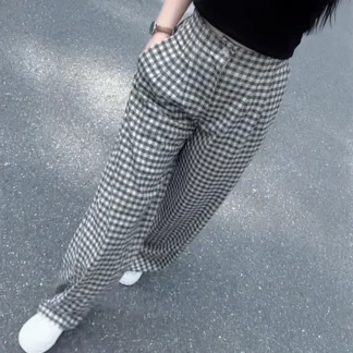 Limiguyue Summer Elegant Casual Plaid Straight Pants Women Breathable High Waist Thin Long Trousers All Match Loose Clothes 451A