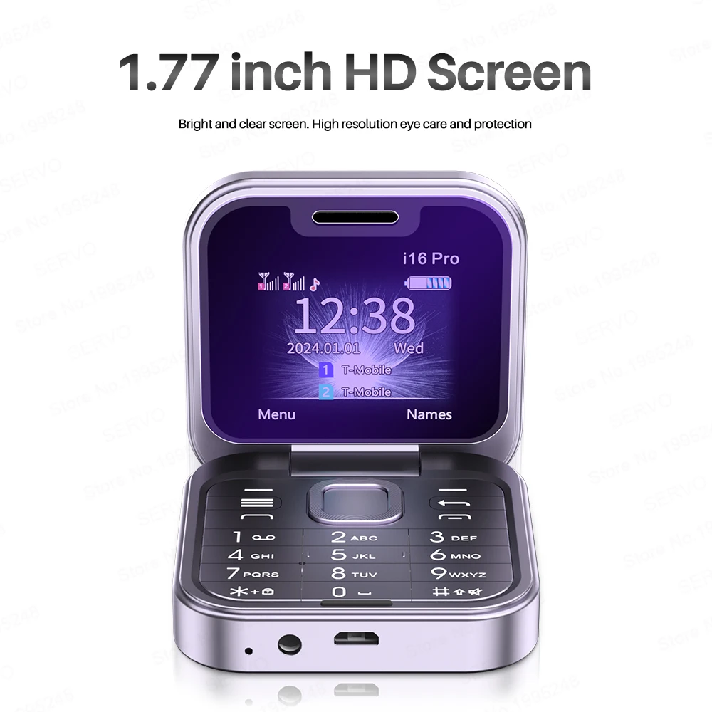 SERVO i16PRO 2G GSM Dual SIM Flip Mini Mobile Phone Auto Call Record Speed Dial Magic Voice FM Radio Small Fold Telephone Type-C - Image 3
