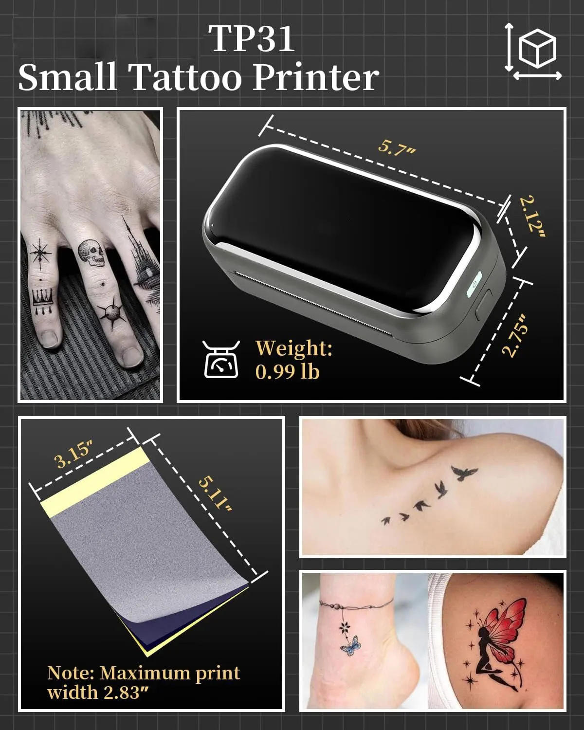TP31 80mm Tattoo Stencil Printer Thermal Tattoo Printer with Transfer Paper Wireless Bluetooth Mini Portable Printer DIY Artist - Image 4