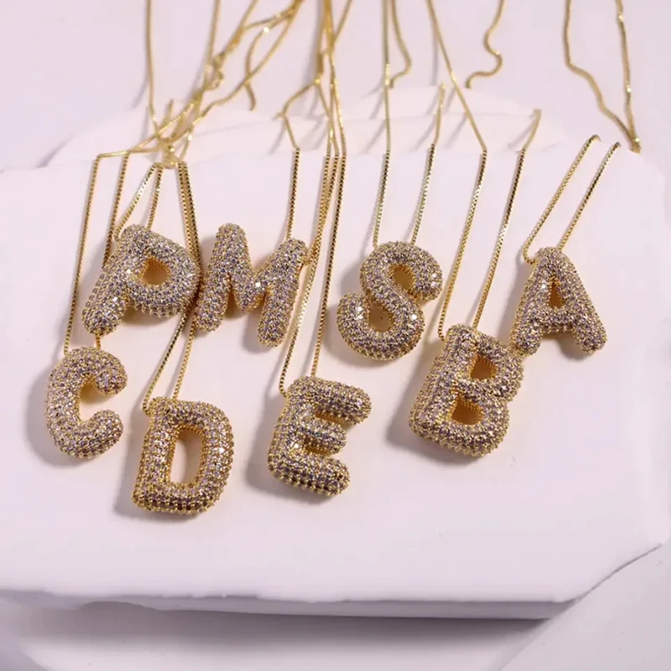 ZAKOL Cubic Zirconia Gold Plated Bubble Alphabet Letter Necklace Monogram Necklace Balloon Initial Necklace Gifts for Women Girl - Image 3