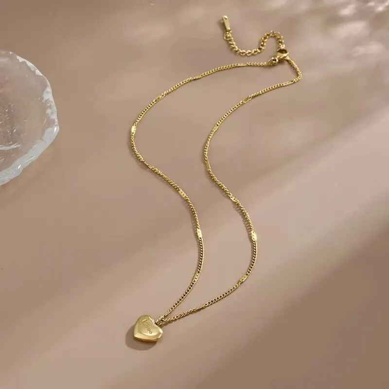 1pcs Gold-color Necklace Ms Simple Fashion Peach Heart Engraved Love Collarbone Chain Holiday Gifts - Image 3