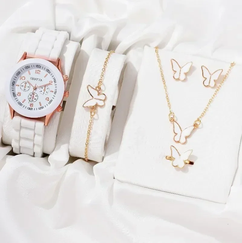 5PCS Set Luxury Watch Women Ring Necklace Earrings Rhinestone Fashion Wristwatch Female Casual Ladies Watches Bracelet Set Clock - Image 3