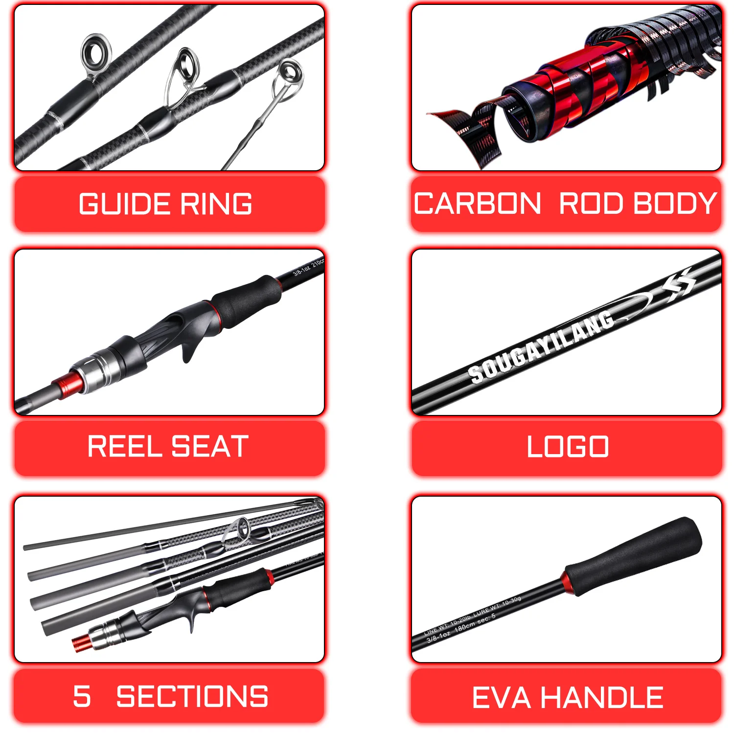 Sougayilang 1.8m 2.1m Lure Fishing Rod Carbon Fiber Spinning Casting Fishing Rod Bait Weight 10-30g Travel Fishing Pole Pesca - Image 5