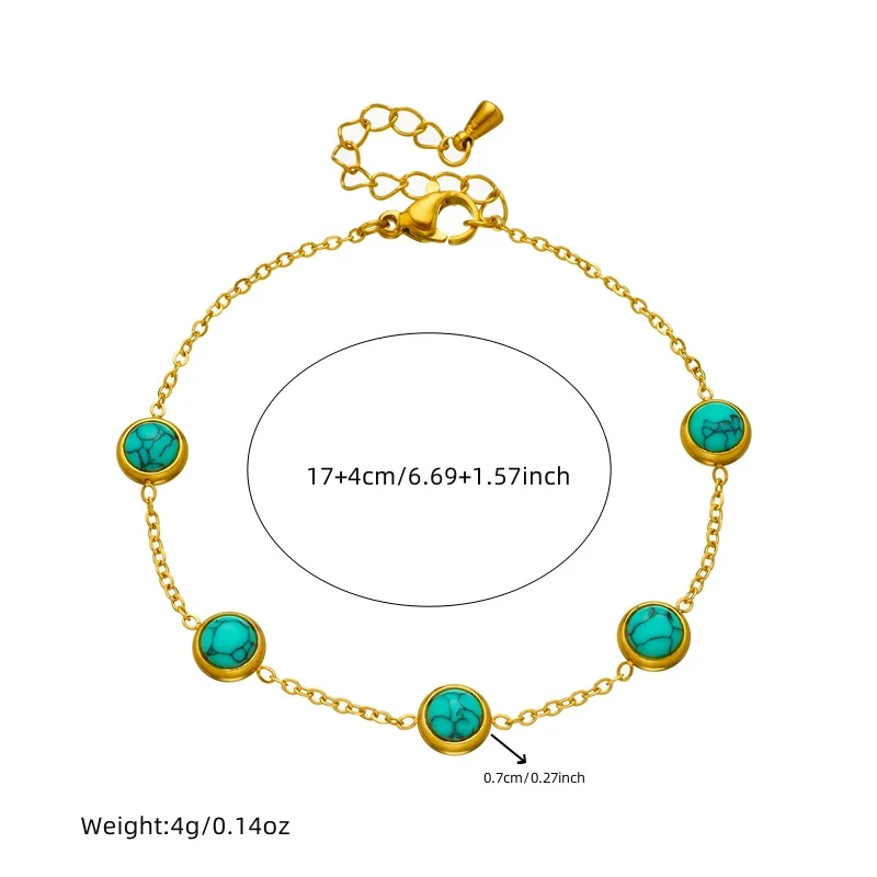 DIEYURO 316L Stainless Steel Round Turquoise Necklace Bracelet Earrings Suit For Womens 2024 New TrendNon-fadingjewelry Set - Image 7