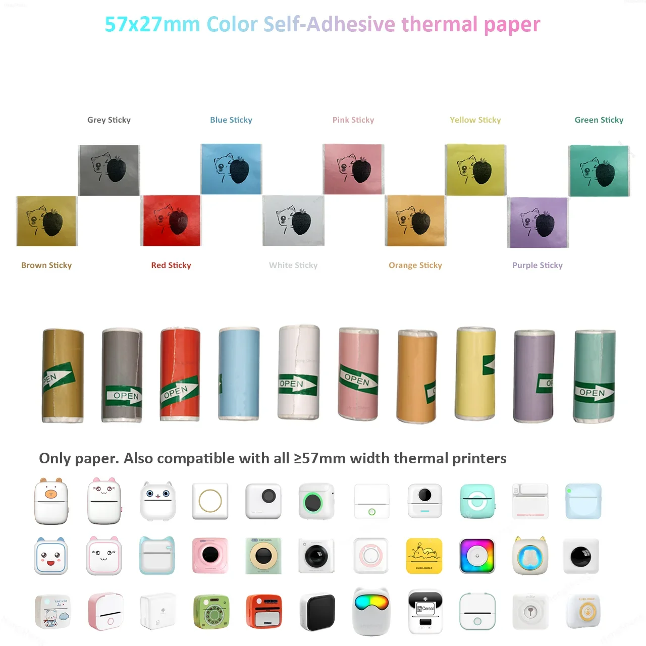 Mini Printer Color Sticker Thermal Paper Label Paper Sticker Photo Papers For PeriPage PAPERANG Poooli 57mm width Photo Printer - Image 3