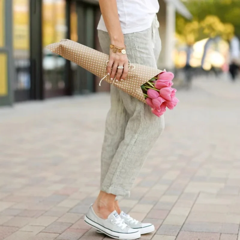 Elegant Solid Drawstring Straight Pants Fashion Women Y2K Pocket Loose Cotton Elastic Waist Baggy Pant Casual Sweatpant Trousers - Image 2