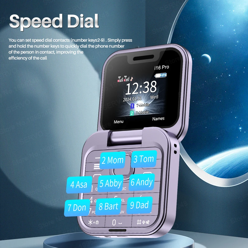 SERVO i16PRO 2G GSM Dual SIM Flip Mini Mobile Phone Auto Call Record Speed Dial Magic Voice FM Radio Small Fold Telephone Type-C - Image 4