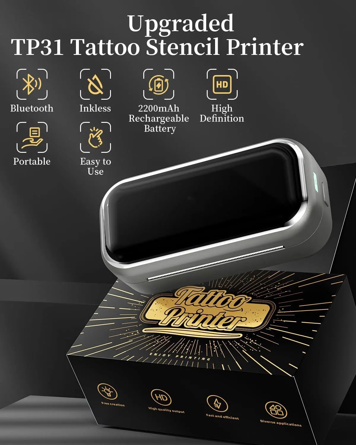 TP31 80mm Tattoo Stencil Printer Thermal Tattoo Printer with Transfer Paper Wireless Bluetooth Mini Portable Printer DIY Artist - Image 2