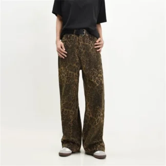 Vintage Leopard Jeans Women Denim Pants Female Spring Oversize Casual Wide Leg Trousers Streetwear Hip Hop Clothes Loose Y2K