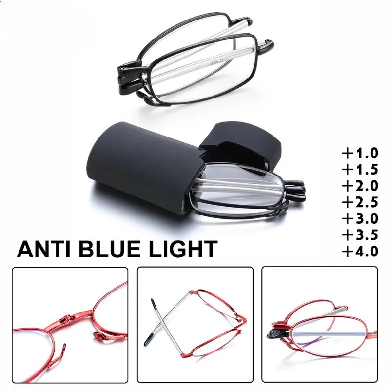 Gift Case Foldable Reading Glasses +1.00 to +4.00 Strength Men Women Anti Blue Light Farsightedness Eyewear - Image 2