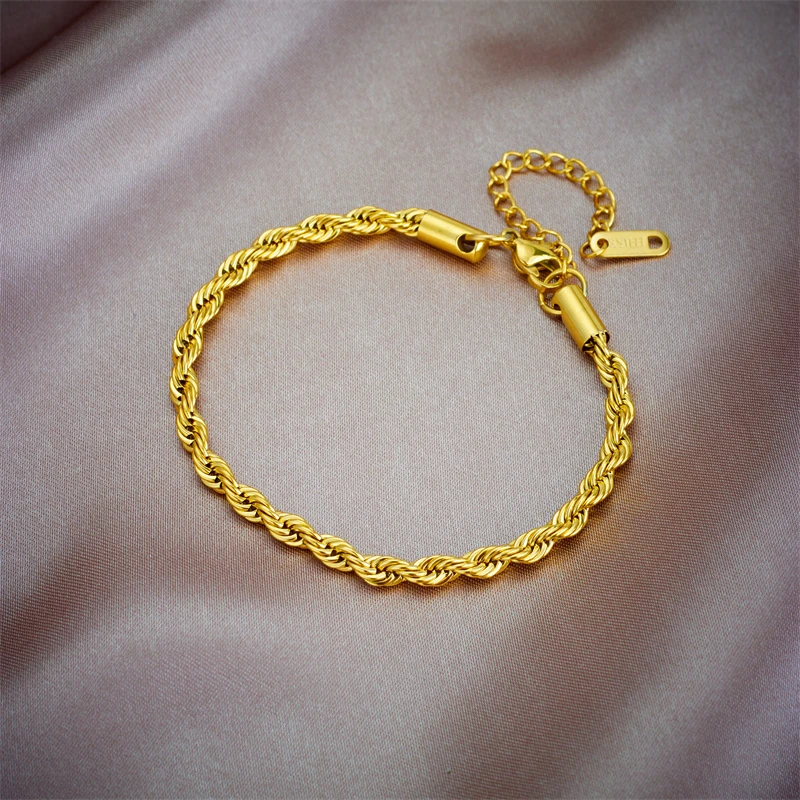 DIEYURO 316L Stainless Steel Gold Color Chain Necklace Bracelets For Women Girl Fashion Non-fading Lady Jewelry Set Accessories - Image 5