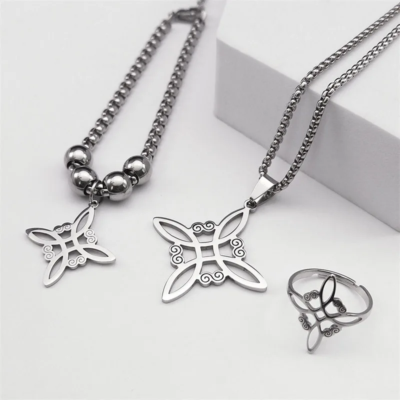 Stainless Steel Jewelry Set Witchcraft Witch Celtic Irish Knot Pendant Necklace Fashion Earring Bracelet Ring nudo de bruja - Image 5