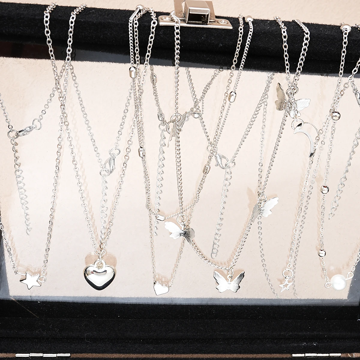 51 Pcs/Set Silver Color Chic Jewelry Set For Women Fashion Butterfly Heart Pearl Necklaces, Earrings, Rings, Match Daily Outfits - Image 3