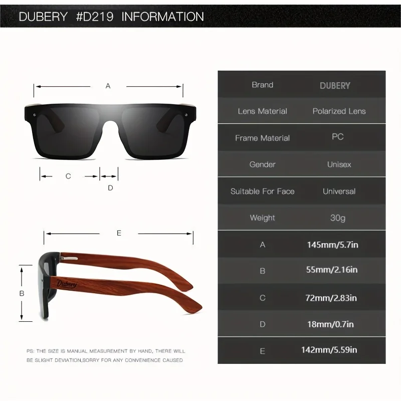 DUBERY Wooden Polarized UV400 ProtectionSunglasses For Men And Women 6 Colors Model 219 - Image 2