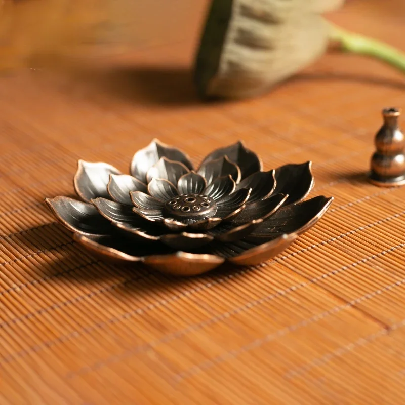 2 in 1 Alloy Incense Burner Metal sandalwood Incense Sticks Holder Buddhism Zen Lotus Sticks Incense Censer Nasturtium Ashtray - Image 4