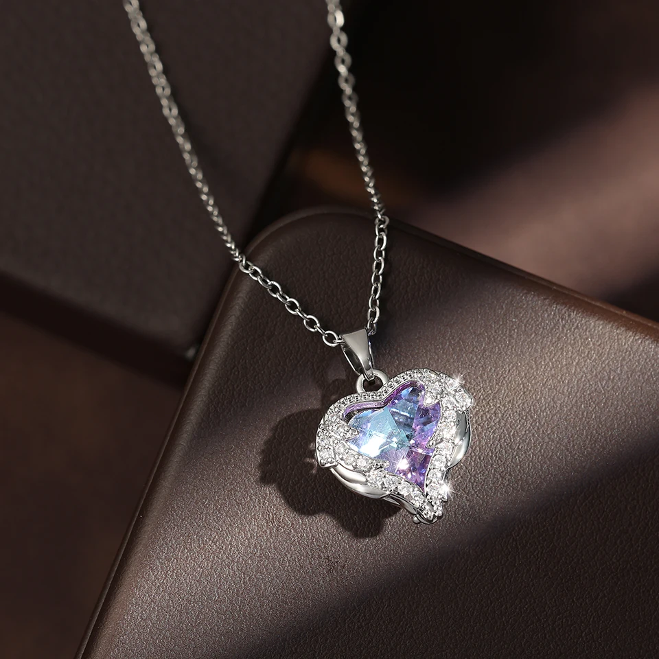 ZAKOL Gorgeous Colorful Zircon Love Heart Pendant Necklace For Women Fashion Stainless Steel Neck Chain Jewelry Gift - Image 2