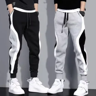 Autumn Men's Wide Loose Casual Pants Mens Patchwork Nine-point Sports Elastic Rope Breathable Tie-foot Trousers