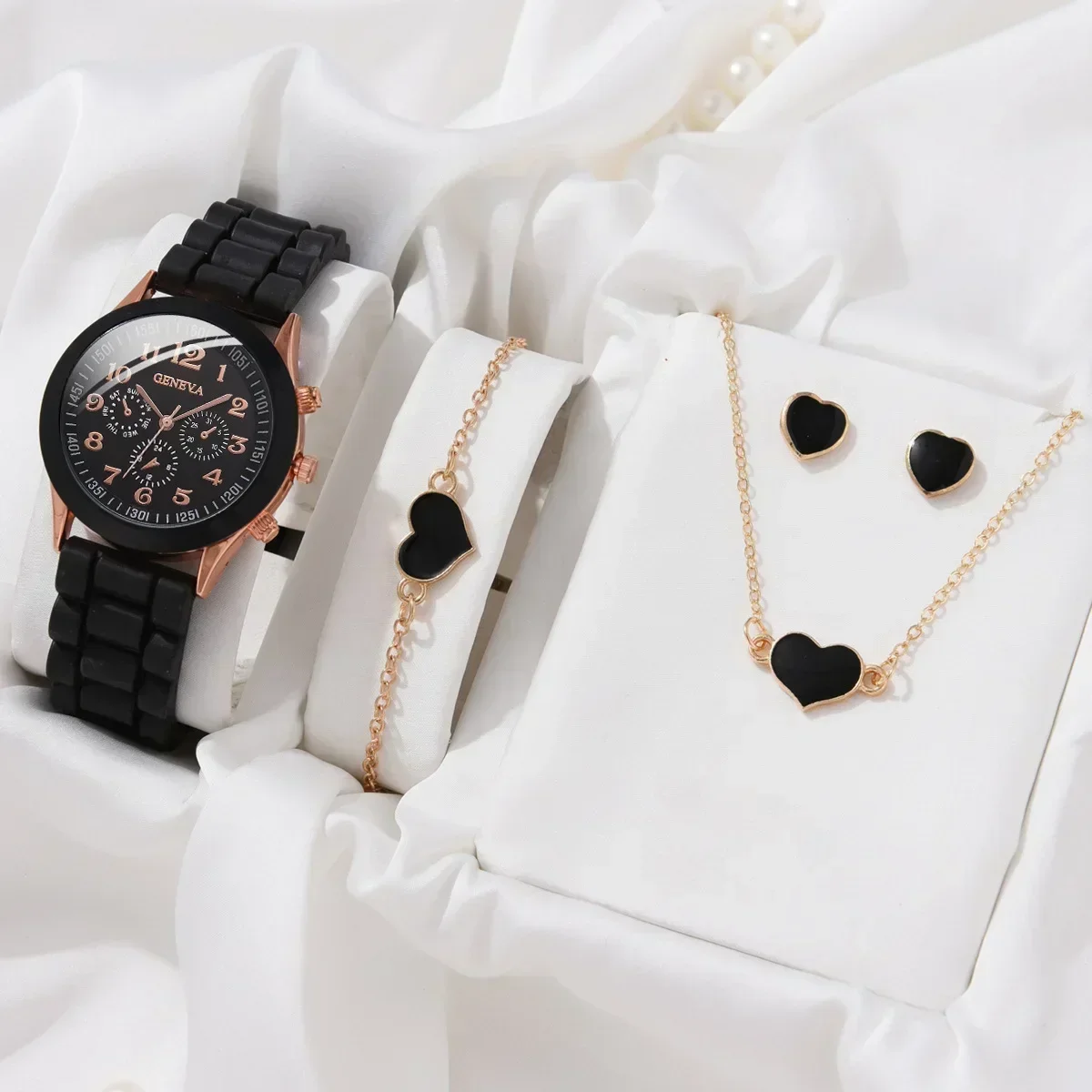 5PCS Set Luxury Watch Women Ring Necklace Earrings Rhinestone Fashion Wristwatch Female Casual Ladies Watches Bracelet Set Clock - Image 2