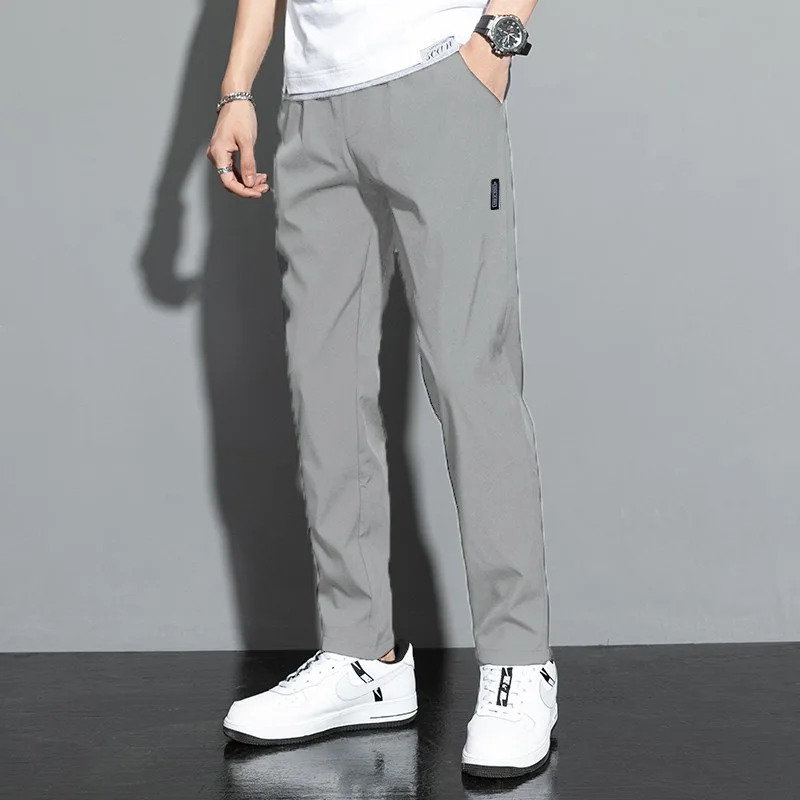 Ice Silk Men's Pants 2024 Summer New Black Gray Thin Business Casual Pants Outdoor Elastic Breathable Straight Leg Sweatpants - Image 6