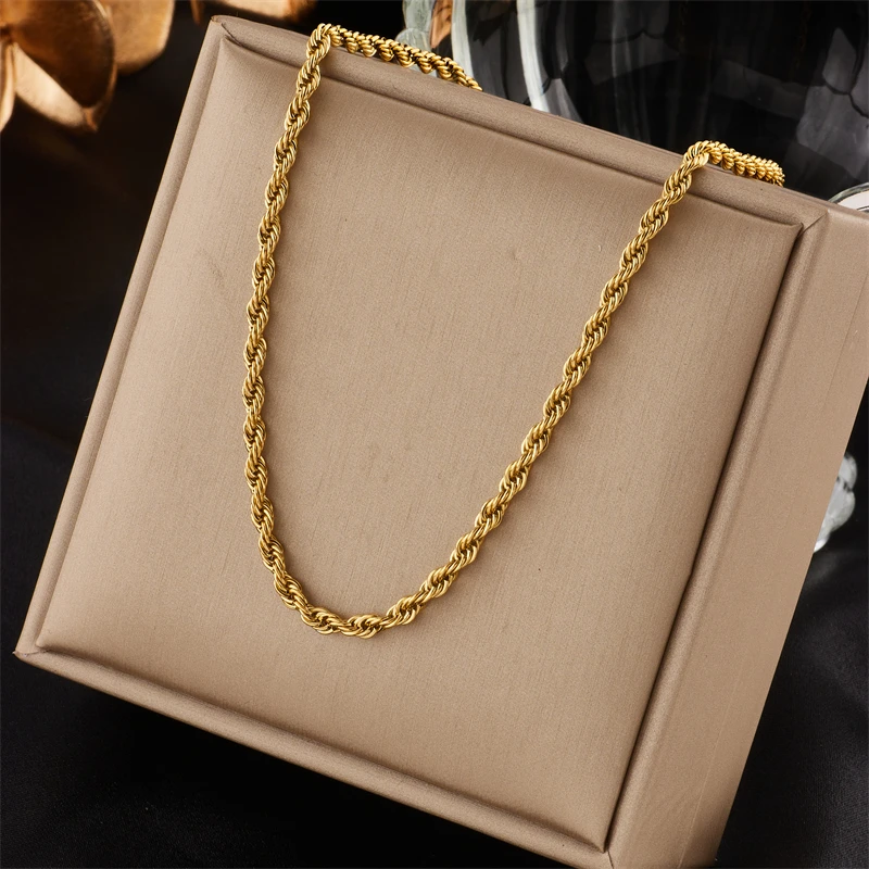 DIEYURO 316L Stainless Steel Gold Color Chain Necklace Bracelets For Women Girl Fashion Non-fading Lady Jewelry Set Accessories - Image 2