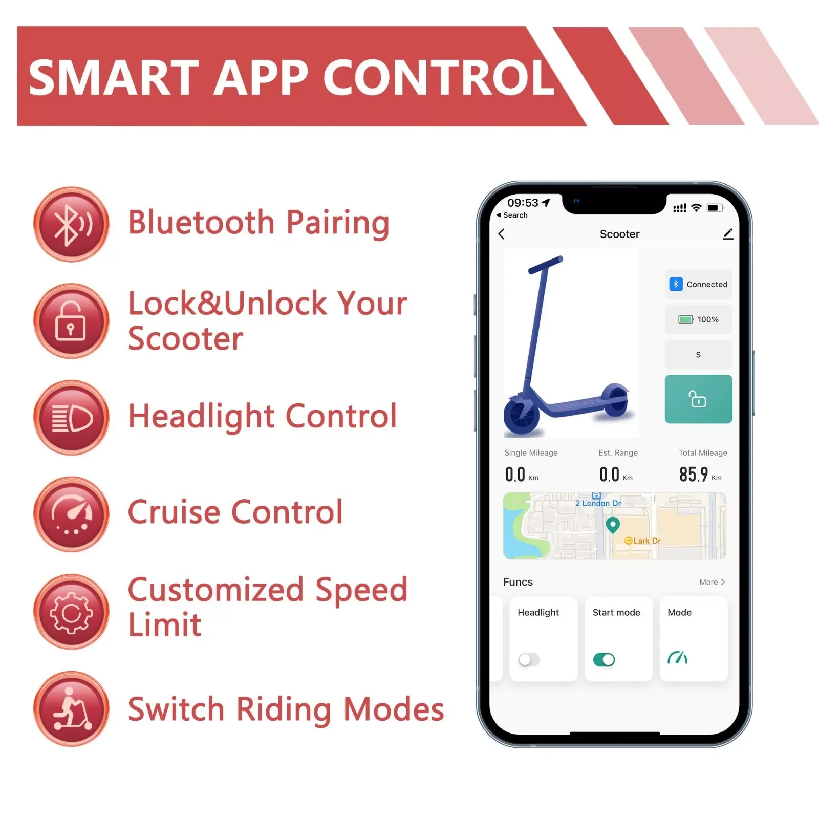 LADPED Electric Scooter 350W 19mph APP Smart Scooter Shock-absorbing Anti-skid 8.5 Inches Folding waterproof Electric Scooter - Image 4