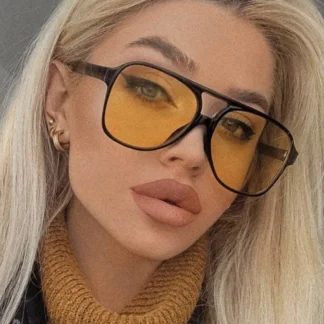 Vintage Oversized Sunglasses Women Retro Brand Big Frame Sun Glasses Female Black Yellow Ins Style Square Glasses Oculos De Sol
