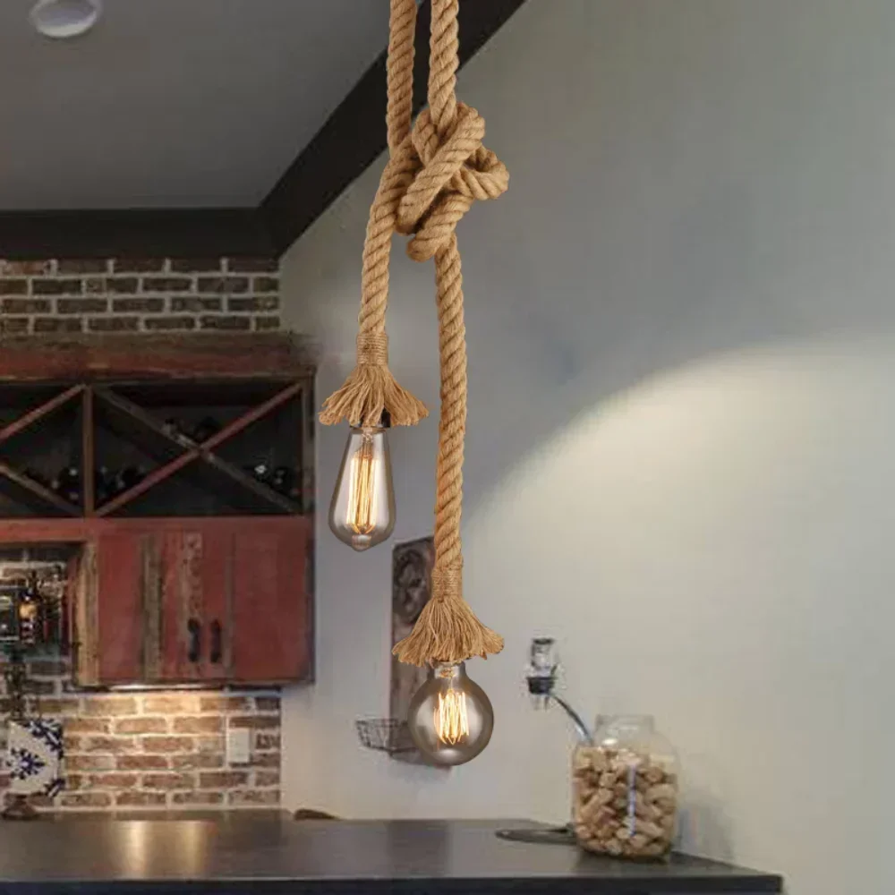 Industrial E27 Vintage Hemp Rope Pendant Lights Attic Personality Indoor Lightings for Loft/Living Room/Bar Pendant Chandelier - Image 6