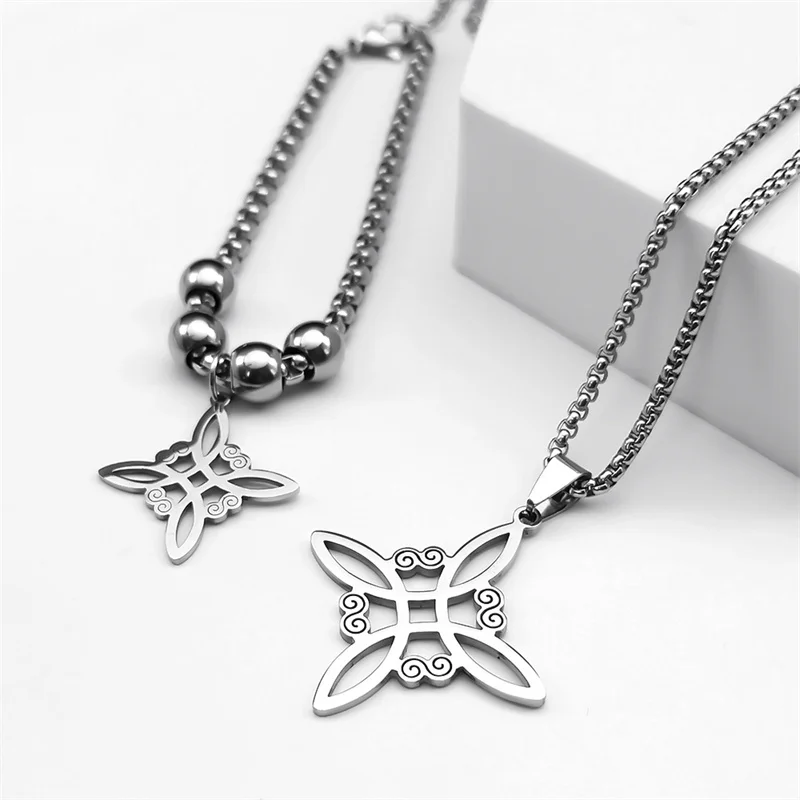 Stainless Steel Jewelry Set Witchcraft Witch Celtic Irish Knot Pendant Necklace Fashion Earring Bracelet Ring nudo de bruja - Image 4
