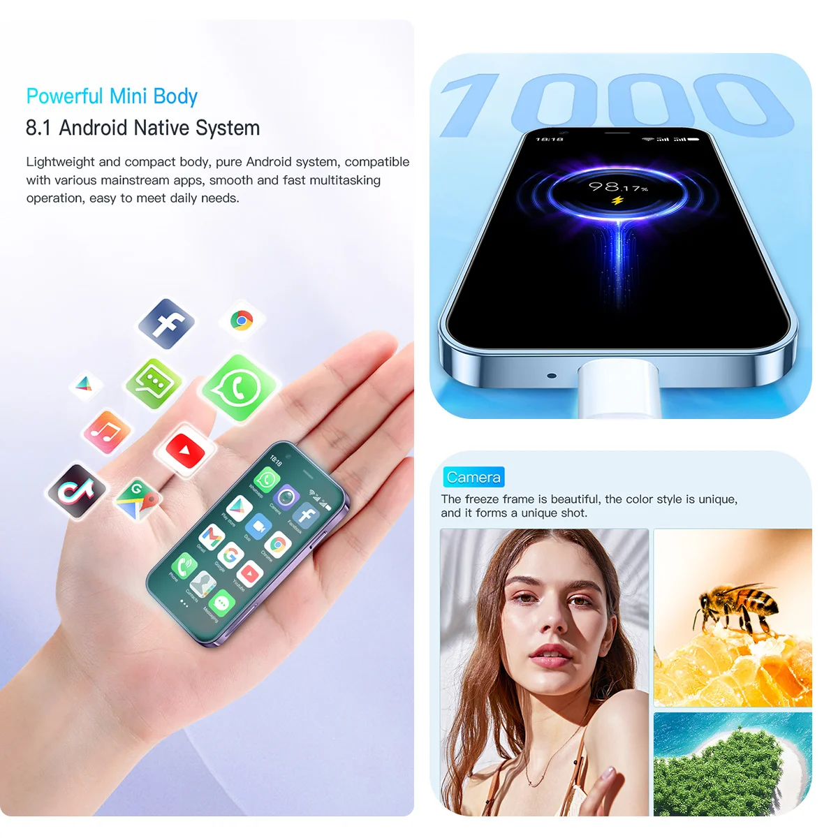 SOYES XS15 Blue 3G Mini Smartphone 3.0" HD Screen 2G RAM 16G ROM Dual SIM Standby Play Store Multiple colors available More Apps - Image 2