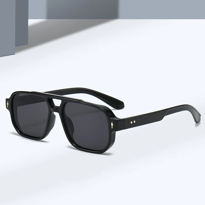 SO&EI Vintage Double Bridges Men Square Sunglasses Fashion Clear Ocean Lens Eyewear Women Trending Rivets Sun Glasses UV400 - Image 2