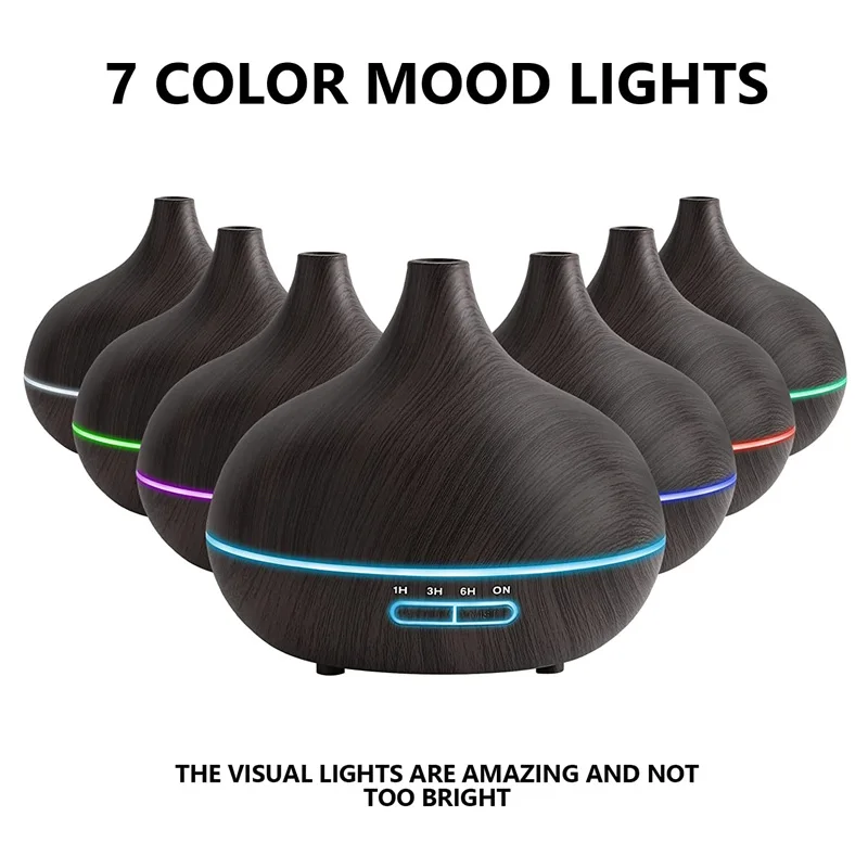 550ml Wood Color USB Aroma Diffuser, Essential Oil Diffuser with 7 Color LED Lights & Remote Control, USB Powered Air Humidifier - Image 2